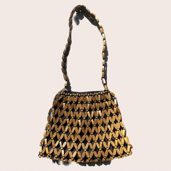 Vintage wood beaded shoulder bag - Picture 3 of 3